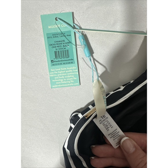 NWT $120 Sea Level [ 12 US ] Stripe Cross Front One-Piece Swimsuit in Black 7017 - Picture 11 of 11